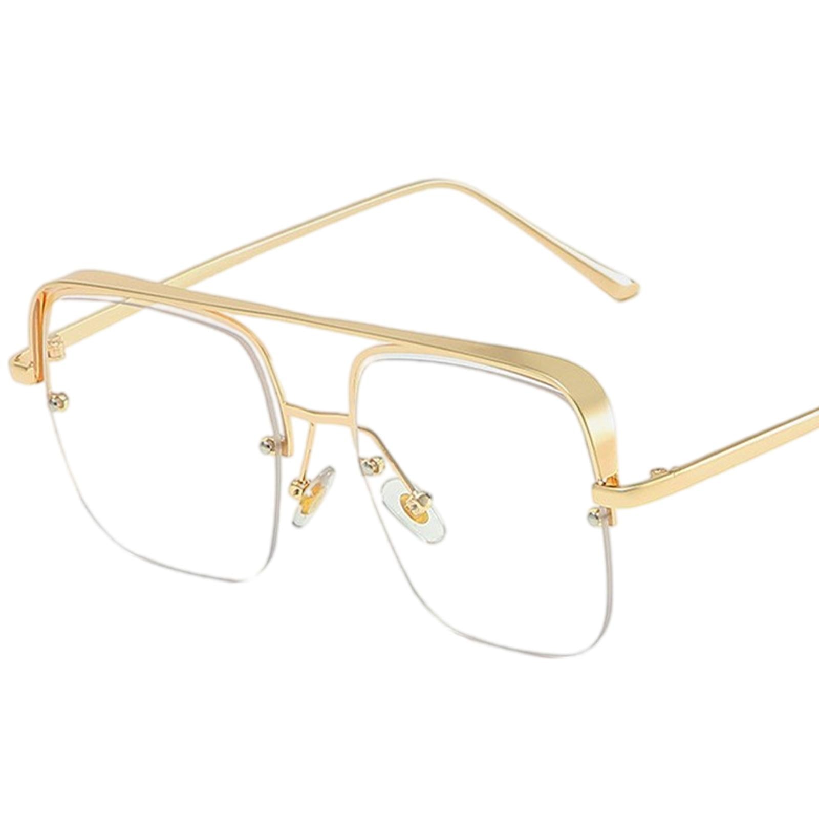 Womens Square Sunglasses Oversized Metal Frame UV Protection Chic Eyewear Gold