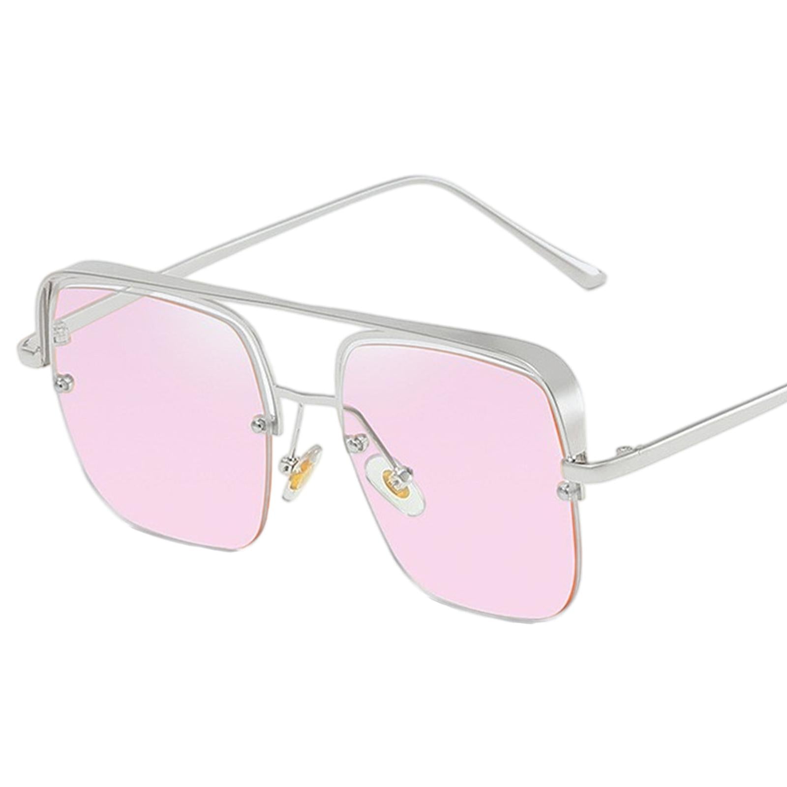 Womens Square Sunglasses Oversized Metal Frame UV Protection Chic Eyewear Silver Pink