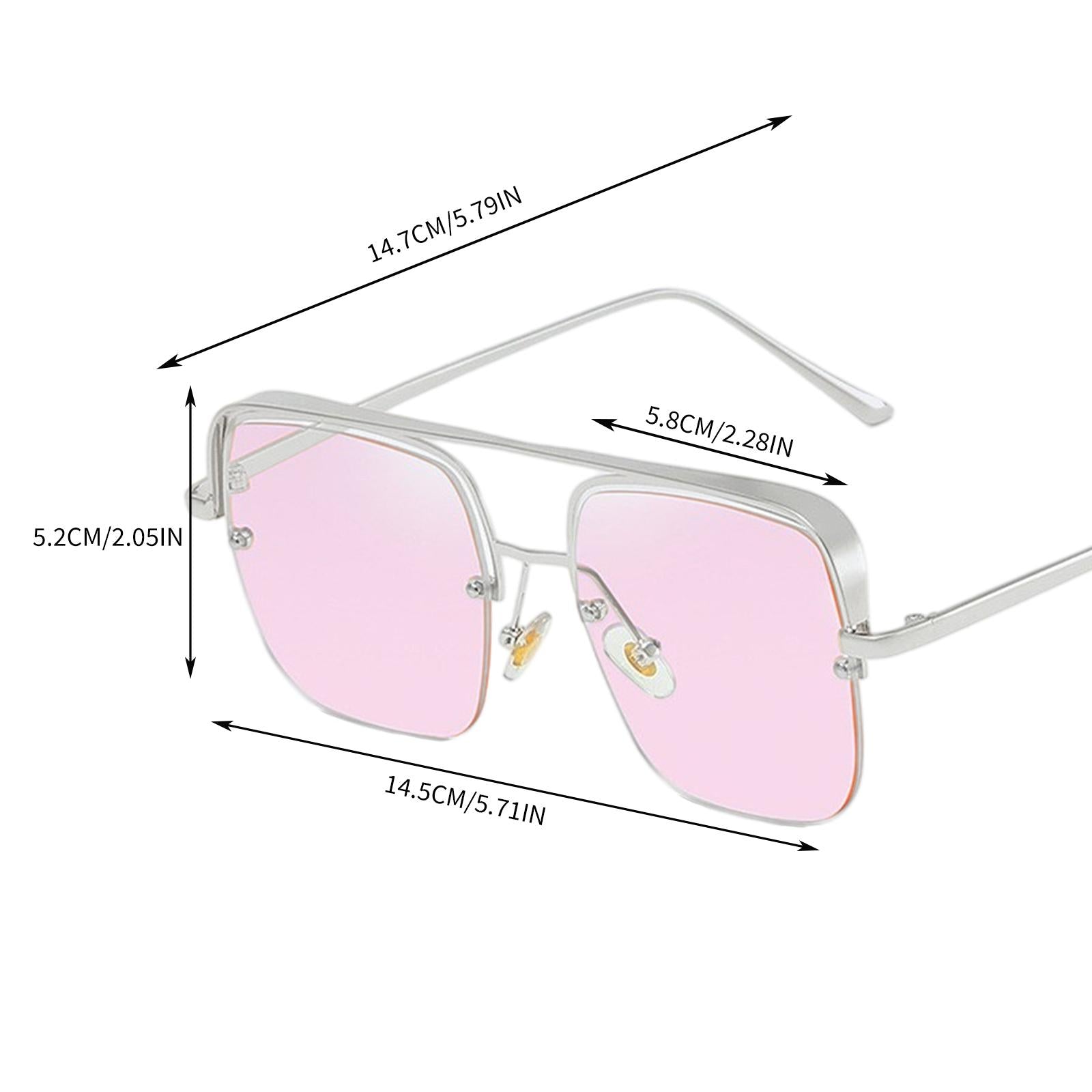 Womens Square Sunglasses Oversized Metal Frame UV Protection Chic Eyewear Silver Pink