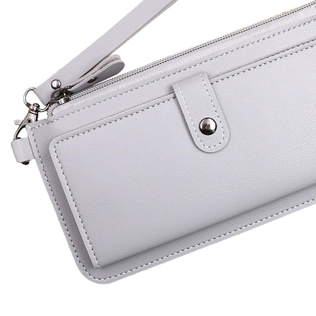 Women Long Wallet Leather Credit Card Holder Coin Purse Large Capacity Gray
