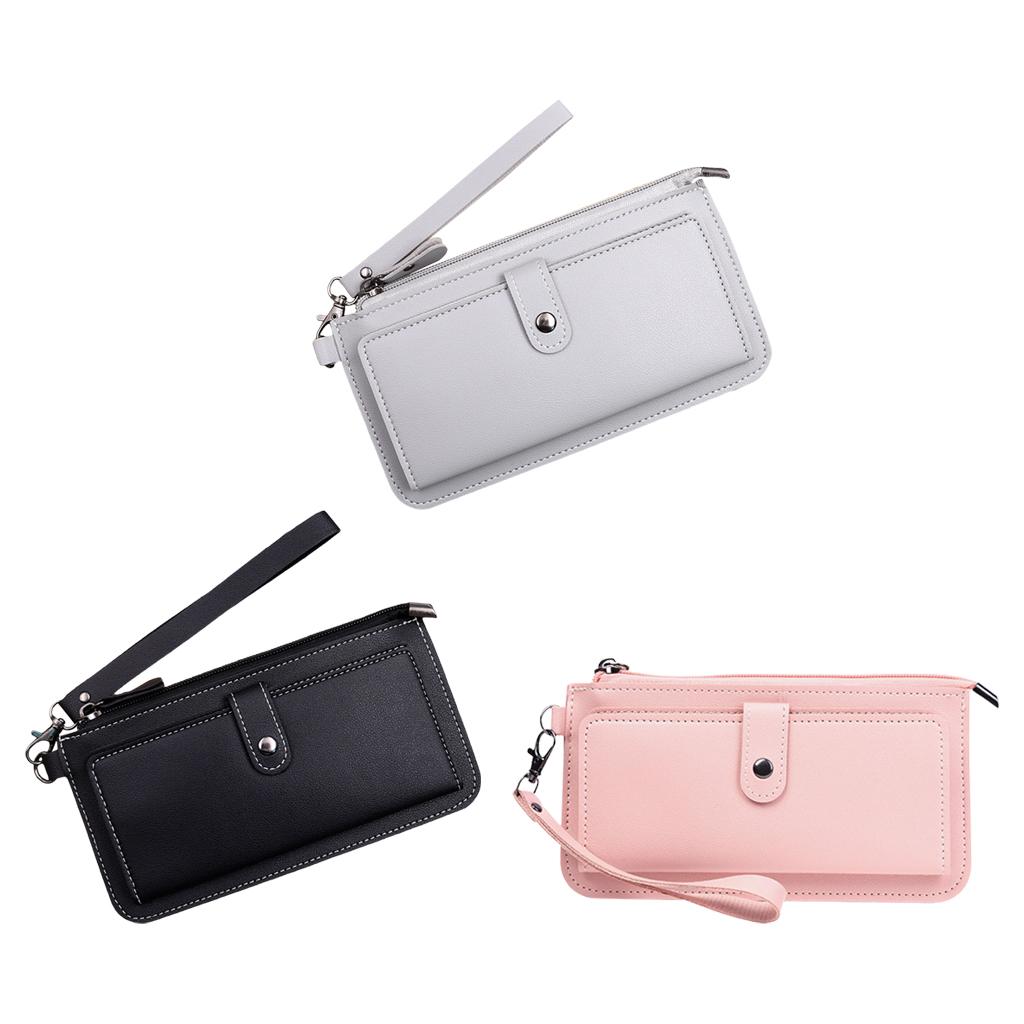 Women Long Wallet Leather Credit Card Holder Coin Purse Large Capacity Gray