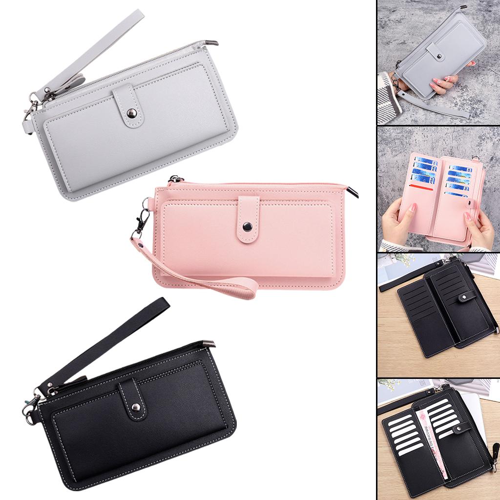 Women Long Wallet Leather Credit Card Holder Coin Purse Large Capacity Gray