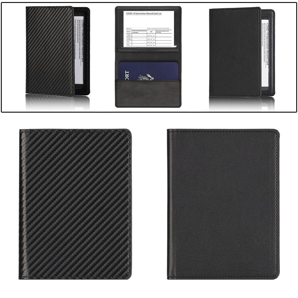 Portable Passport Cover Simple Men Women Protective Leather Wallet Black