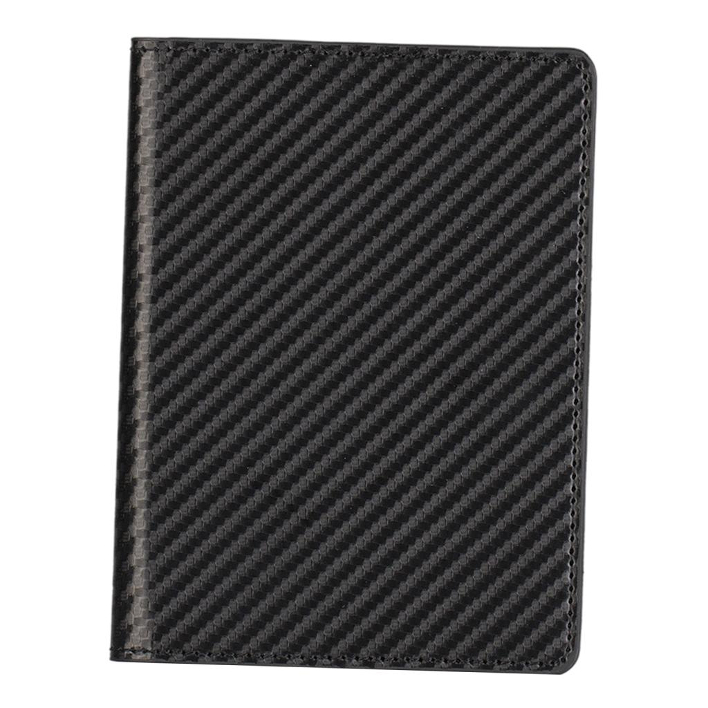 Portable Passport Cover Simple Men Women Protective Leather Wallet Black Carbon Fiber