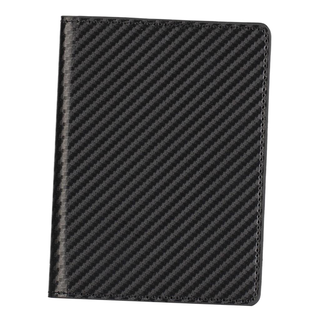 Portable Passport Cover Simple Men Women Protective Leather Wallet Black Carbon Fiber