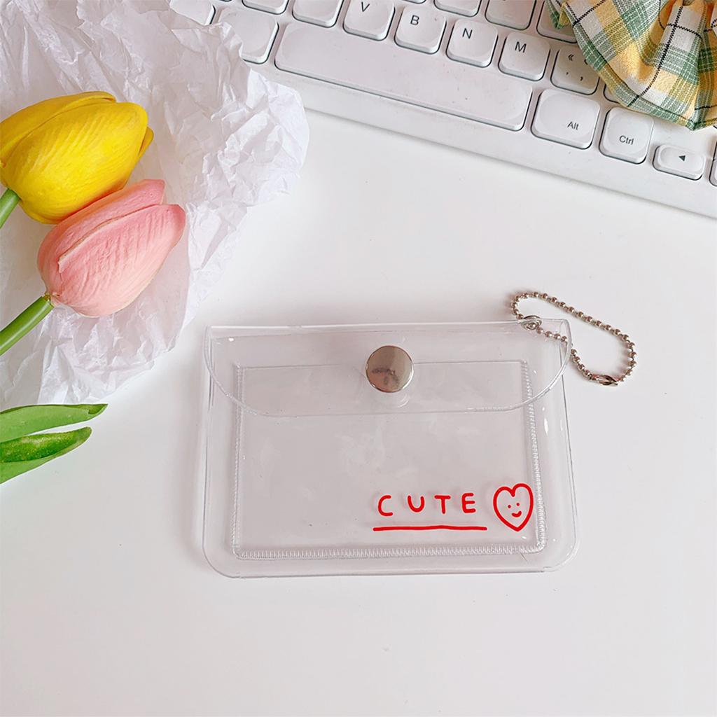 Transparent Card Holder Bag PVC Clear Wallet Protective Sleeve Red heart