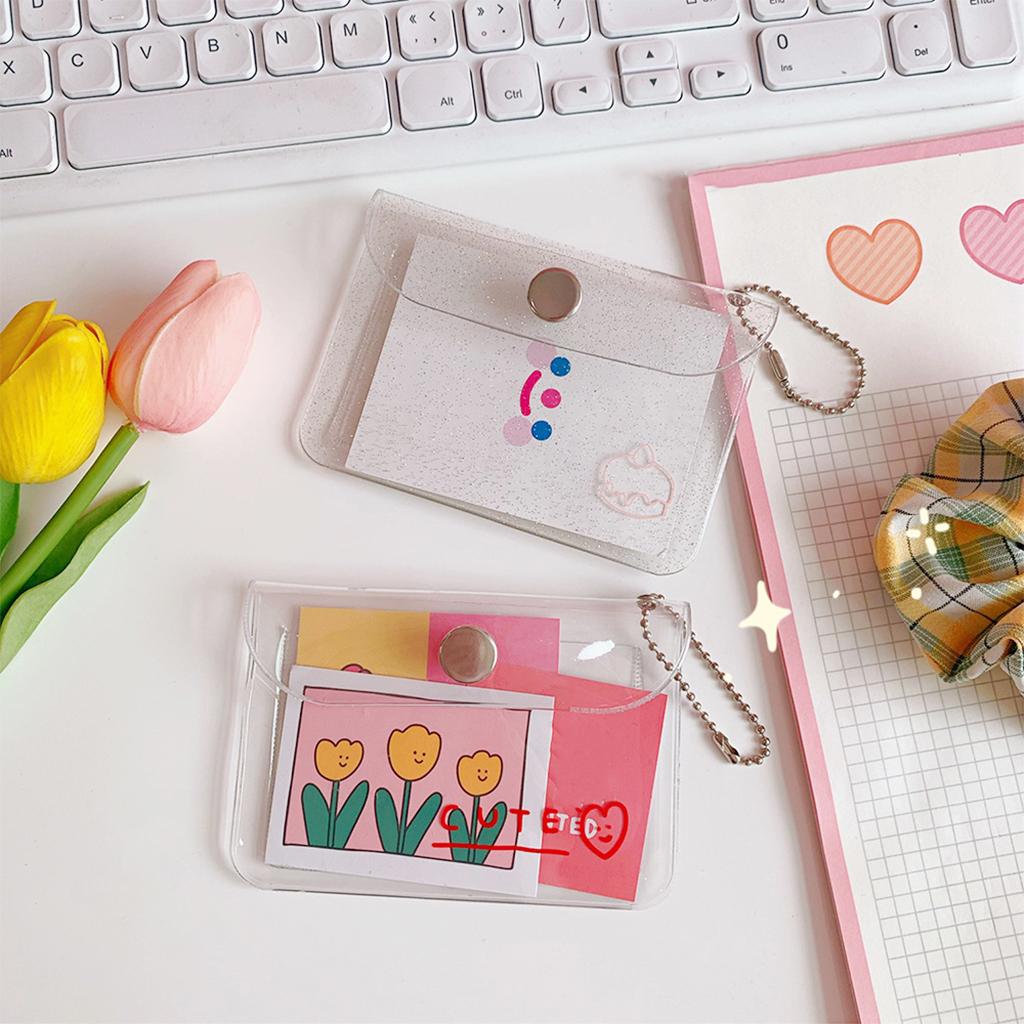 Transparent Card Holder Bag PVC Clear Wallet Protective Sleeve Red heart