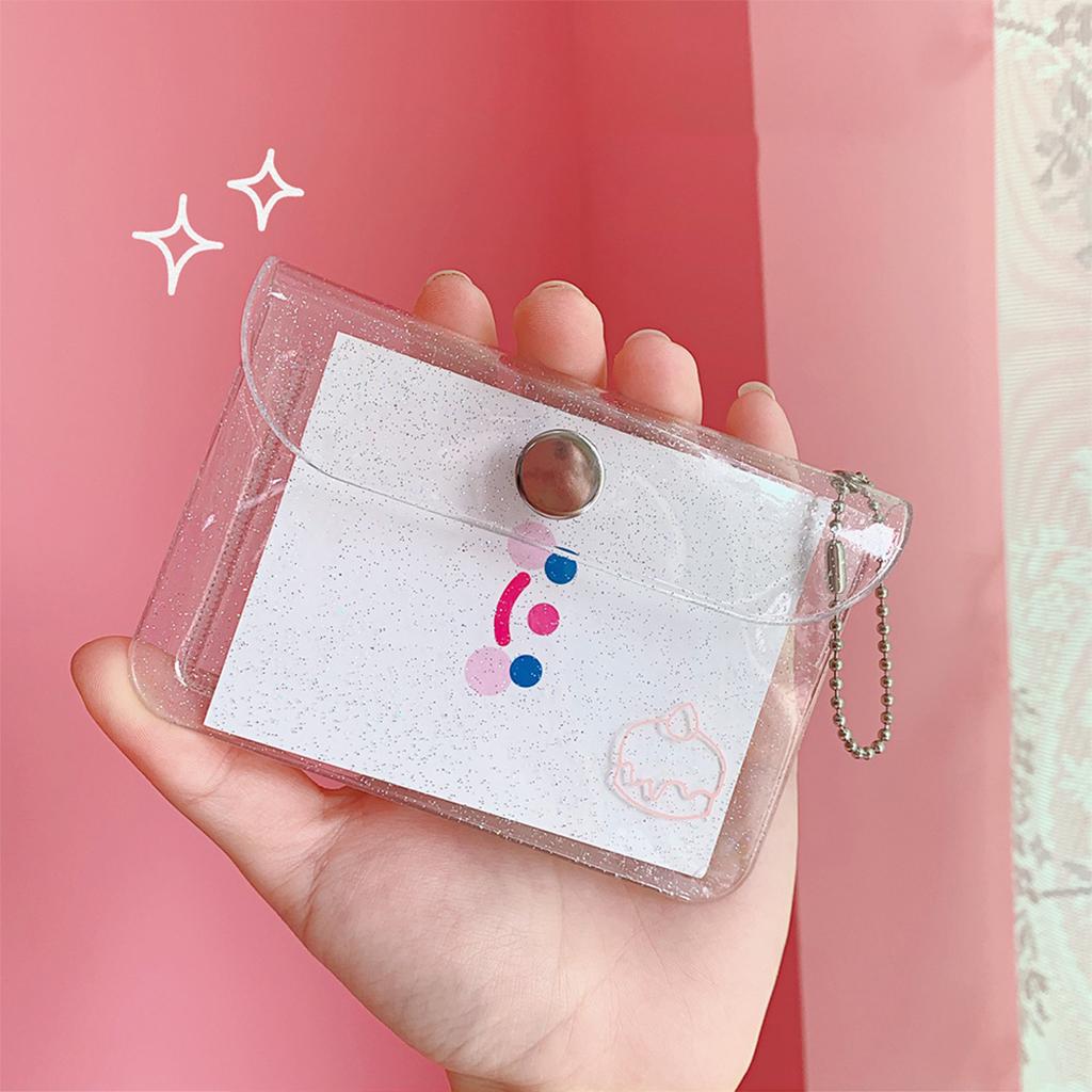 Transparent Card Holder Bag PVC Clear Wallet Protective Sleeve Glitter cake
