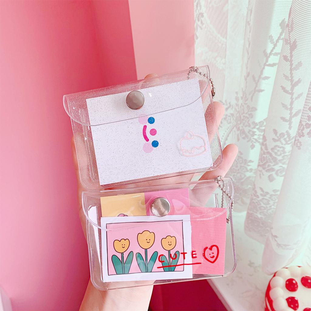 Transparent Card Holder Bag PVC Clear Wallet Protective Sleeve Glitter cake