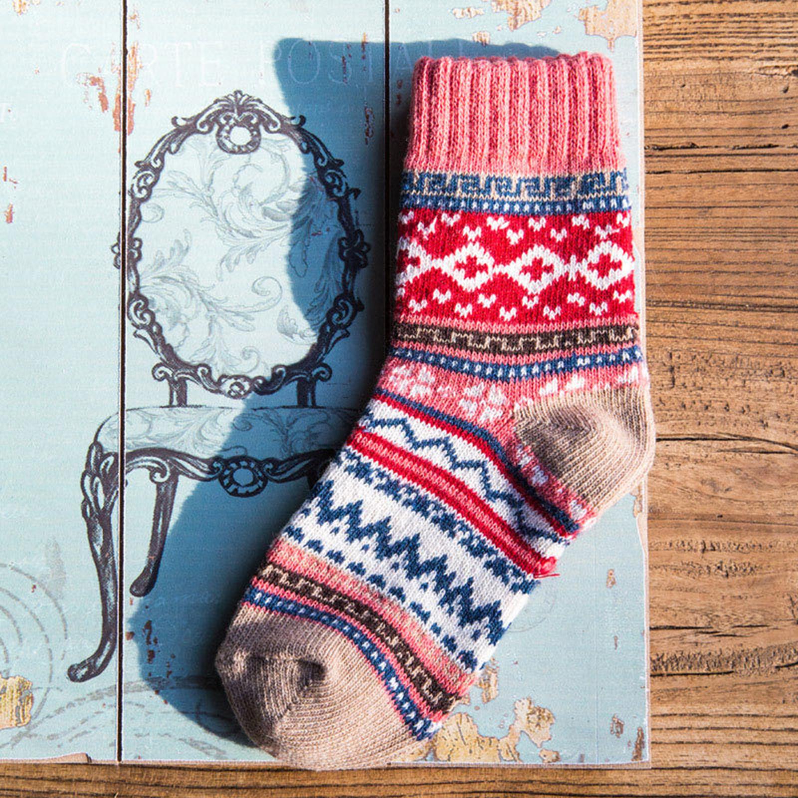5 Pairs Vintage Soft Womens Socks Thick Winter Thermal One Size Casual Sock