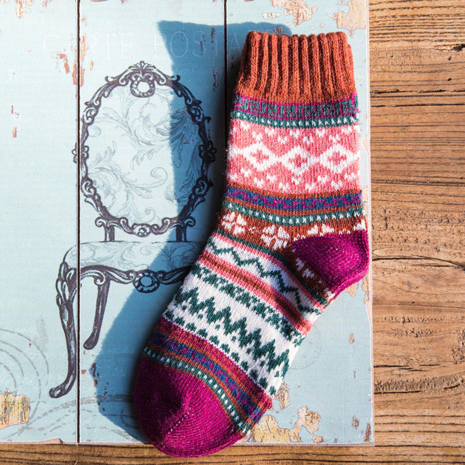 5 Pairs Vintage Soft Womens Socks Thick Winter Thermal One Size Casual Sock