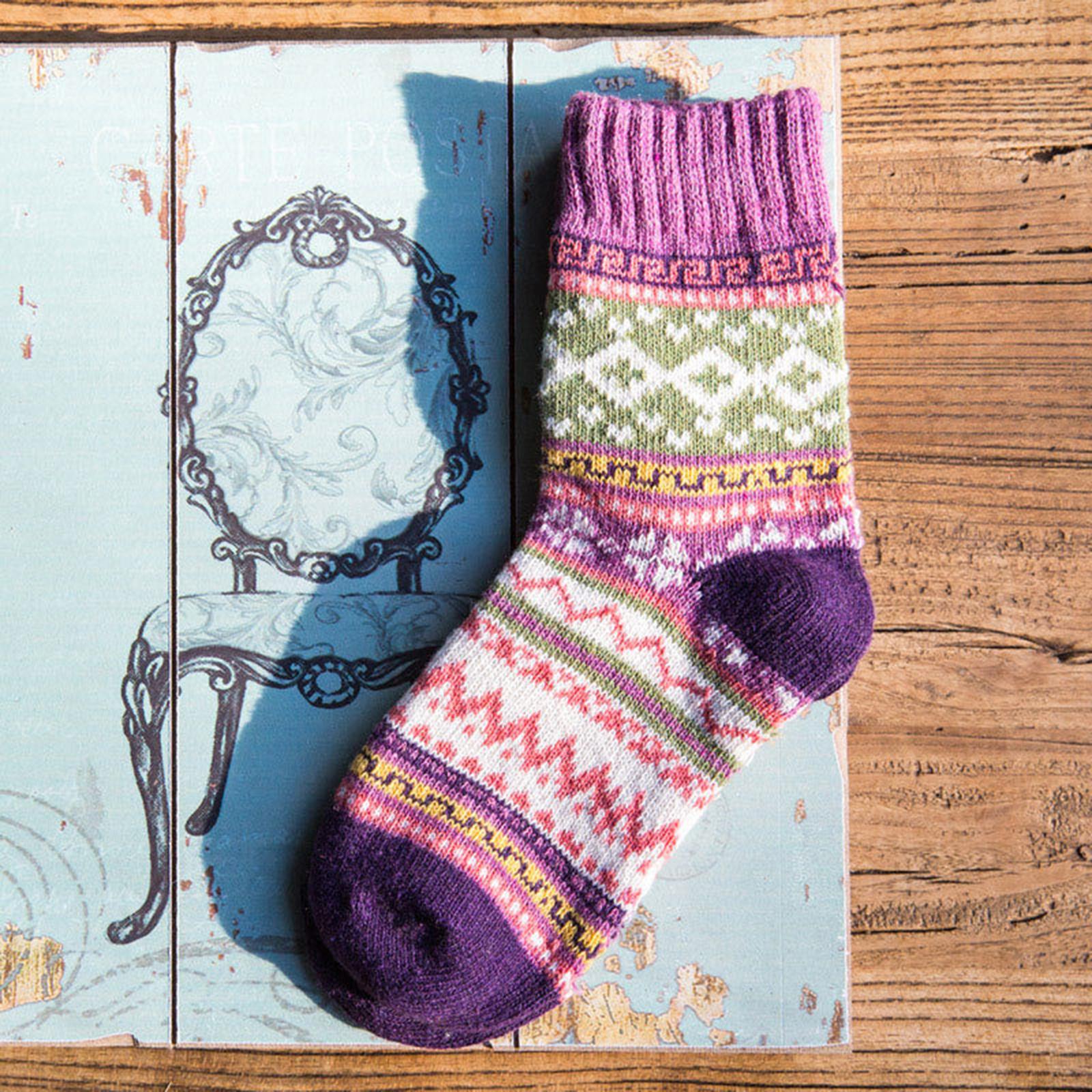 5 Pairs Vintage Soft Womens Socks Thick Winter Thermal One Size Casual Sock