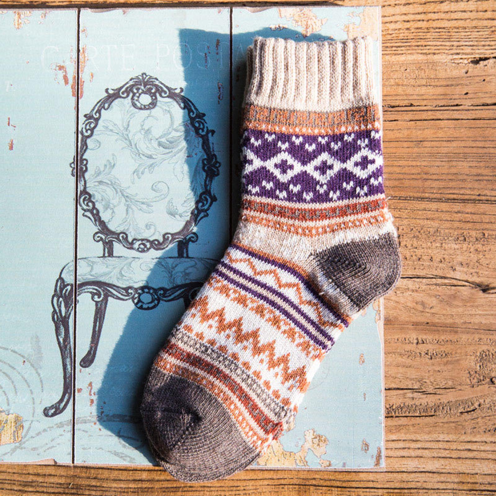 5 Pairs Vintage Soft Womens Socks Thick Winter Thermal One Size Casual Sock