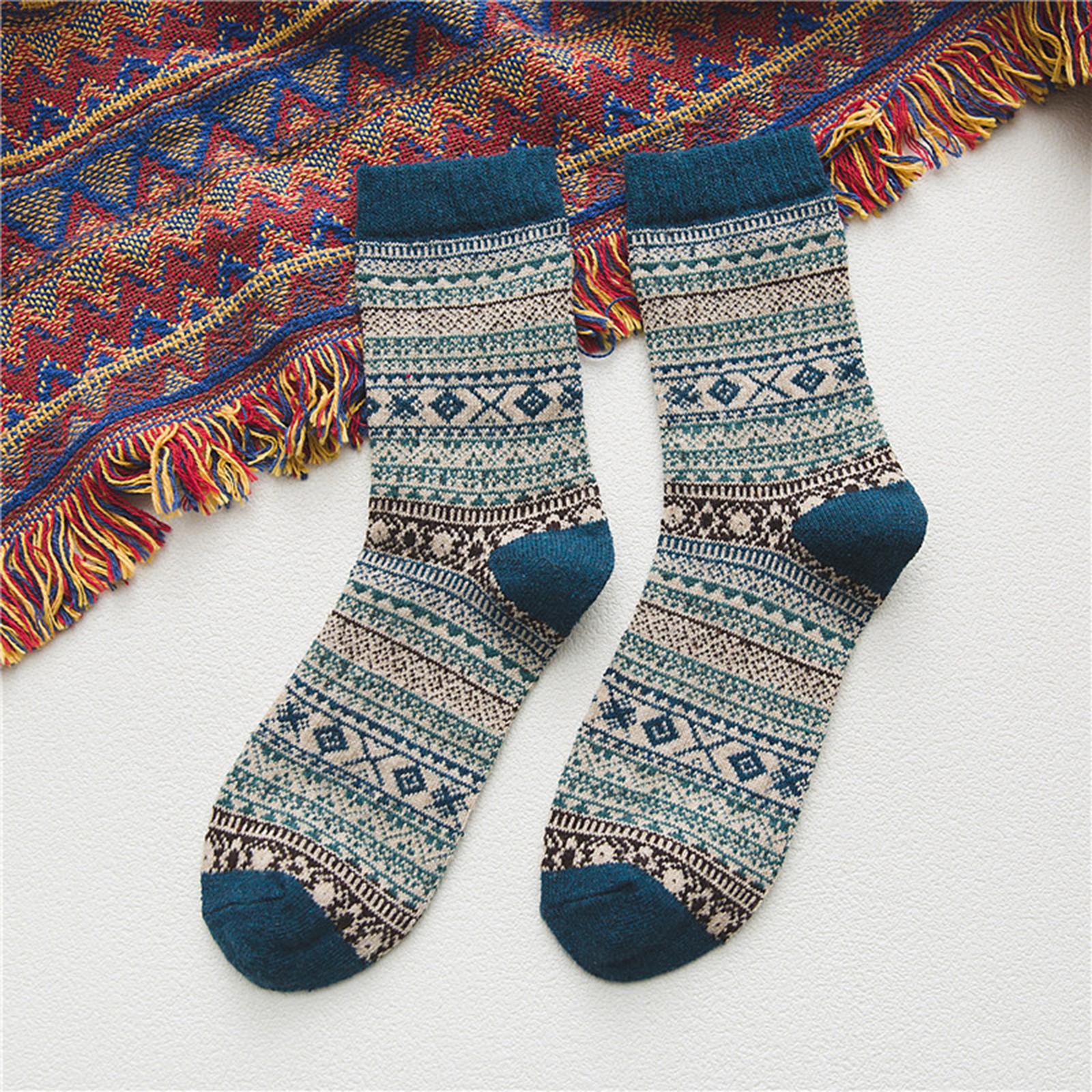 5 Pairs Quality Thick Winter Warm Knit One Size Wool Vintage Soft Mens Socks