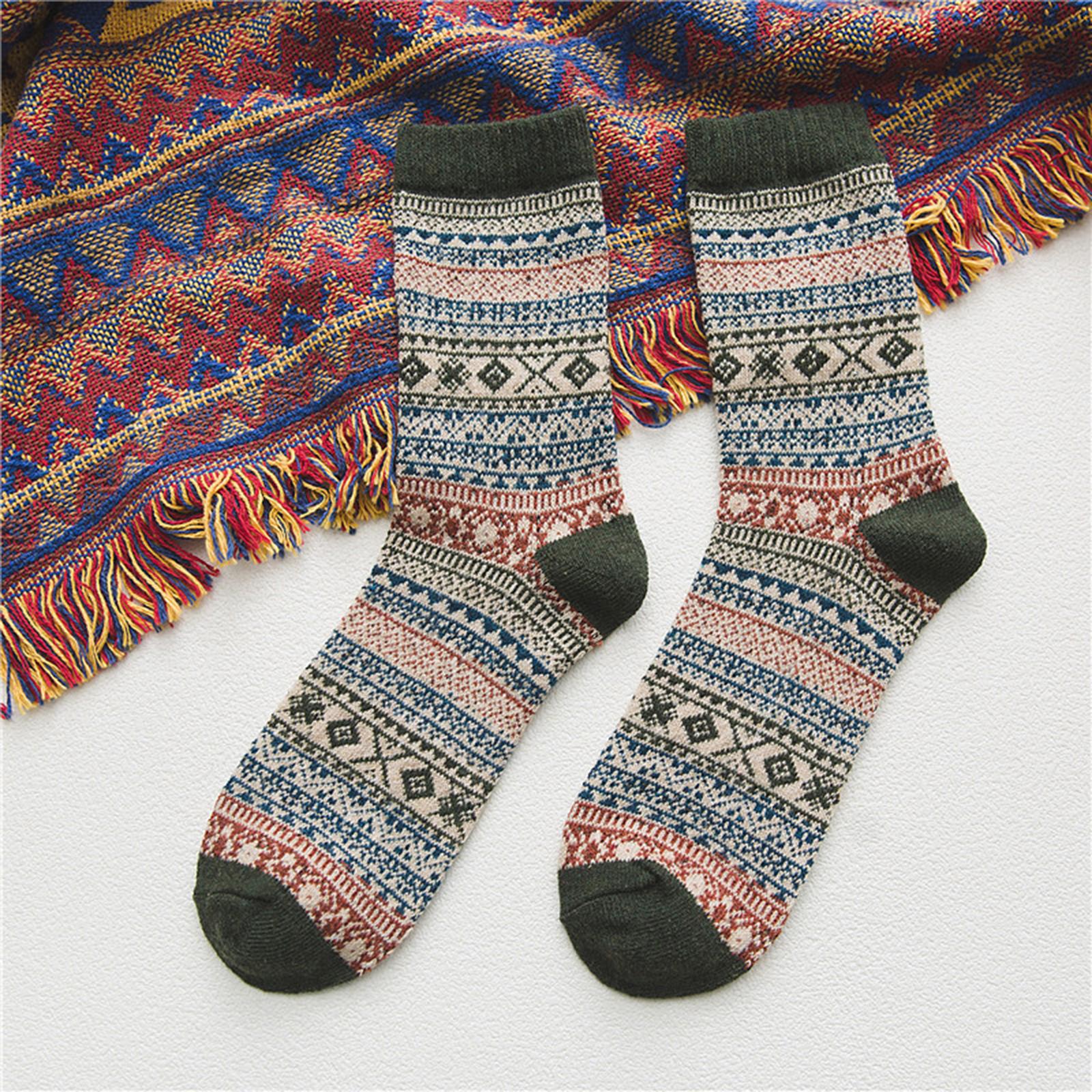 5 Pairs Quality Thick Winter Warm Knit One Size Wool Vintage Soft Mens Socks