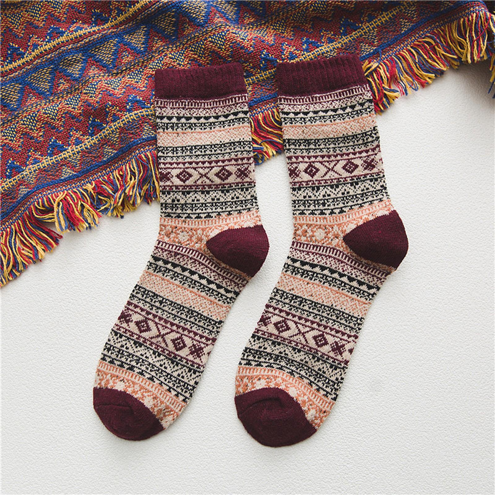 5 Pairs Quality Thick Winter Warm Knit One Size Wool Vintage Soft Mens Socks