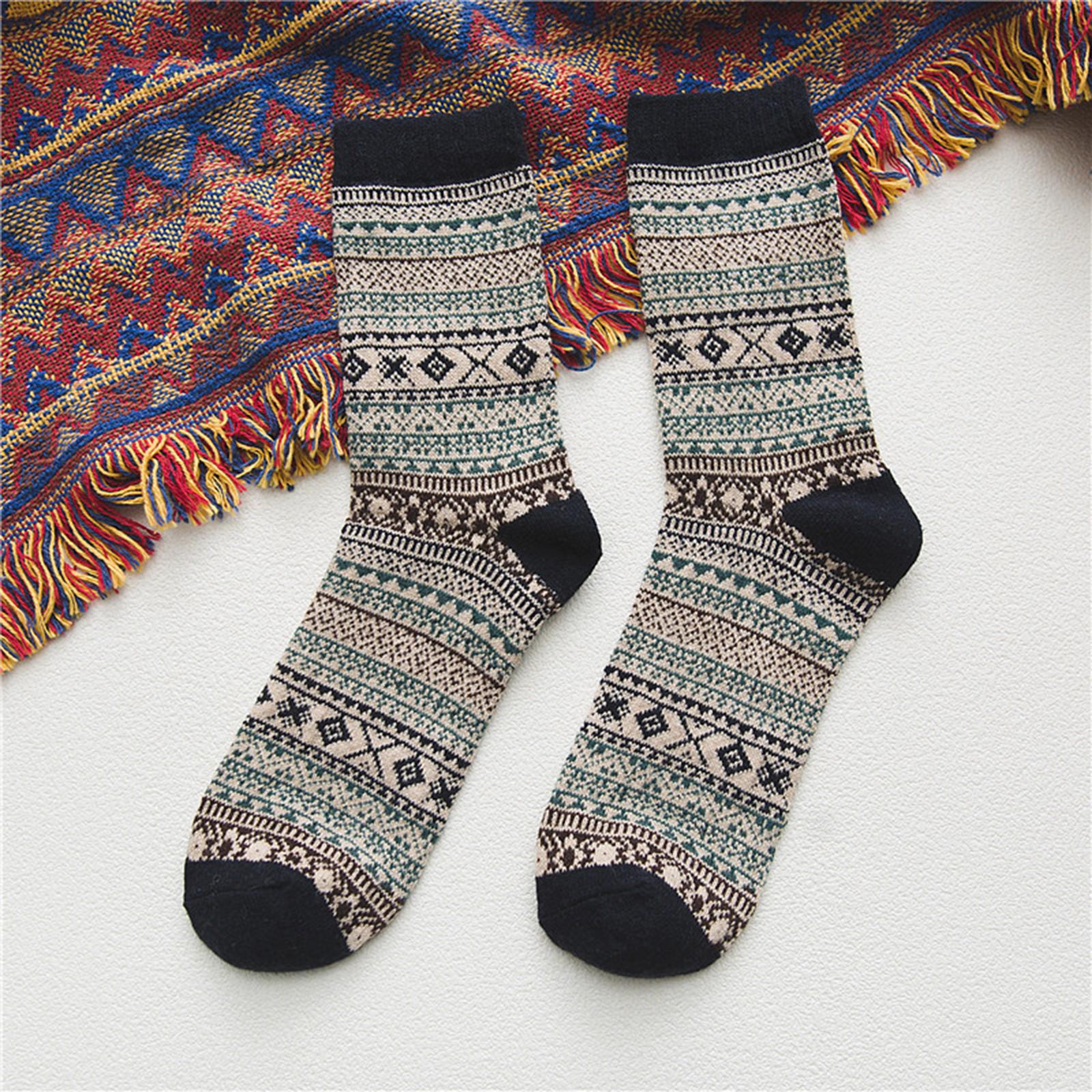 5 Pairs Quality Thick Winter Warm Knit One Size Wool Vintage Soft Mens Socks
