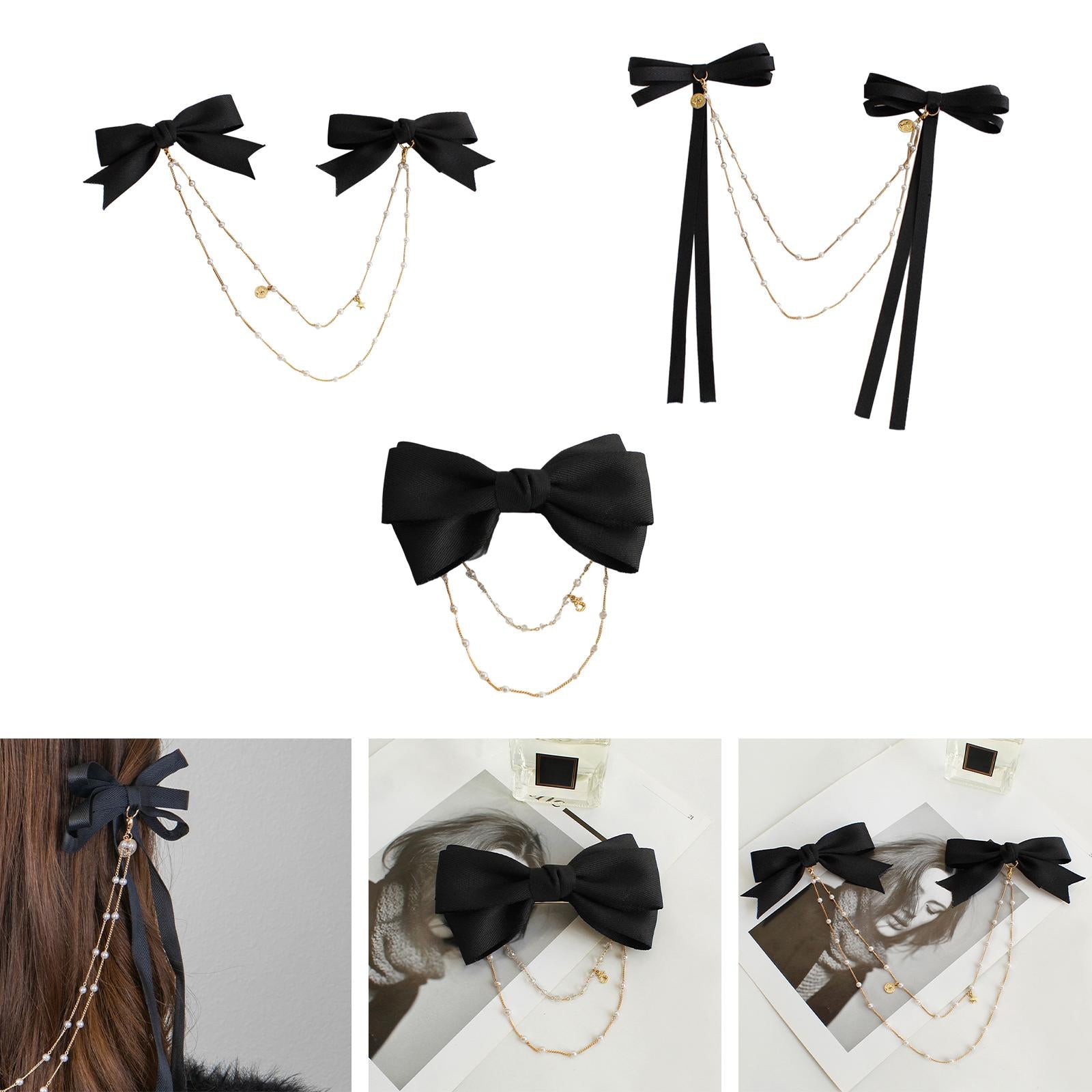 Bow Pearls Chain Hair Clip Hairpin Headwear Styling Tools Ponytail Barrettes 11CM 4.33IN