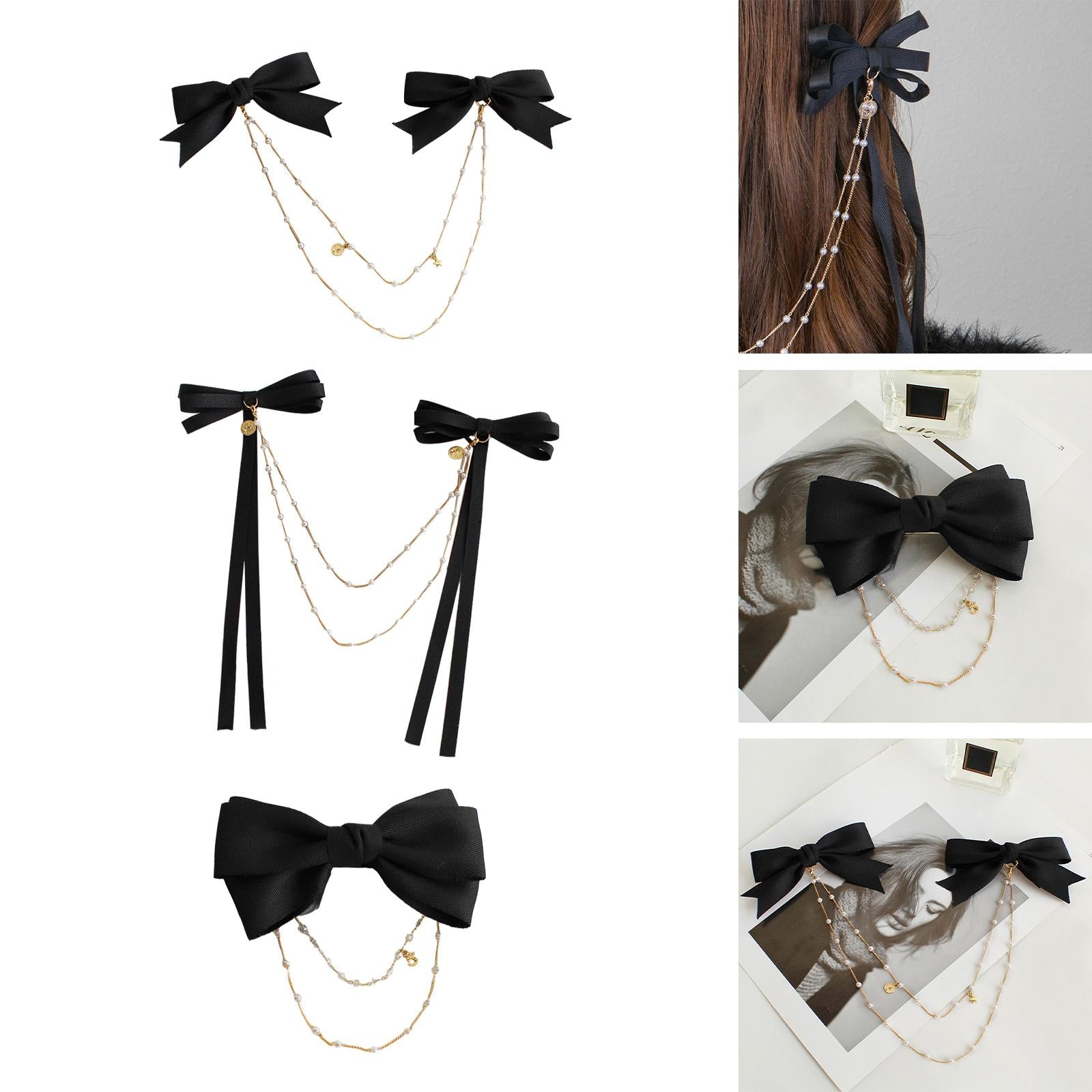 Bow Pearls Chain Hair Clip Hairpin Headwear Styling Tools Ponytail Barrettes 11CM 4.33IN