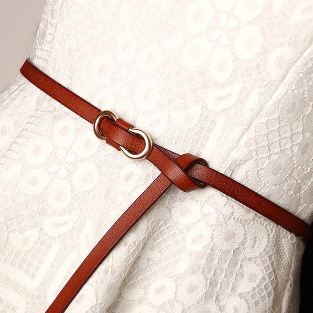Leisure Women Belts Skinny Adjustable Dresses Jeans Thin Waistband Brown