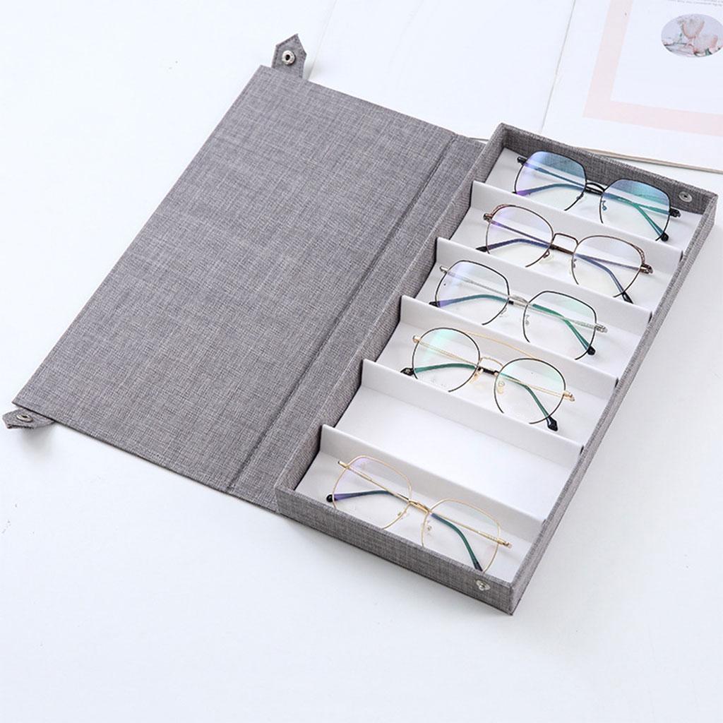 6 Slot Portable Glasses Case Box Storage Organizer Watches Display Gray