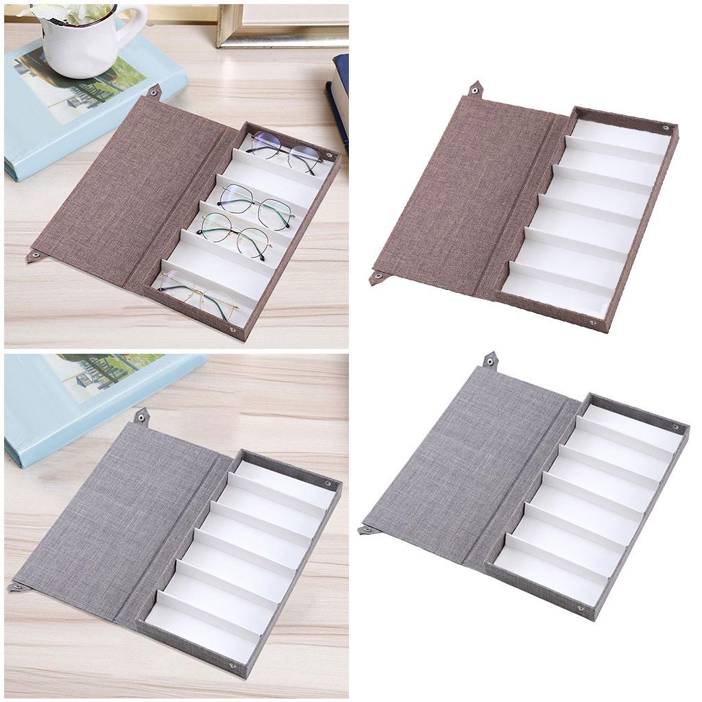 6 Slot Portable Glasses Case Box Storage Organizer Watches Display Gray