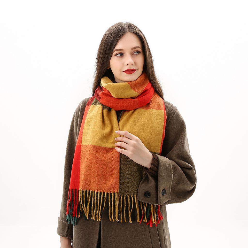 Womens Winter Plaid Scarf Fall Big Grid Neck Wrap Cape Gift Blue Yellow