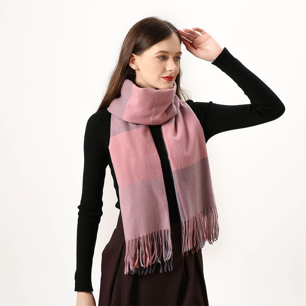 Womens Winter Plaid Scarf Fall Big Grid Neck Wrap Cape Gift Pink Gray