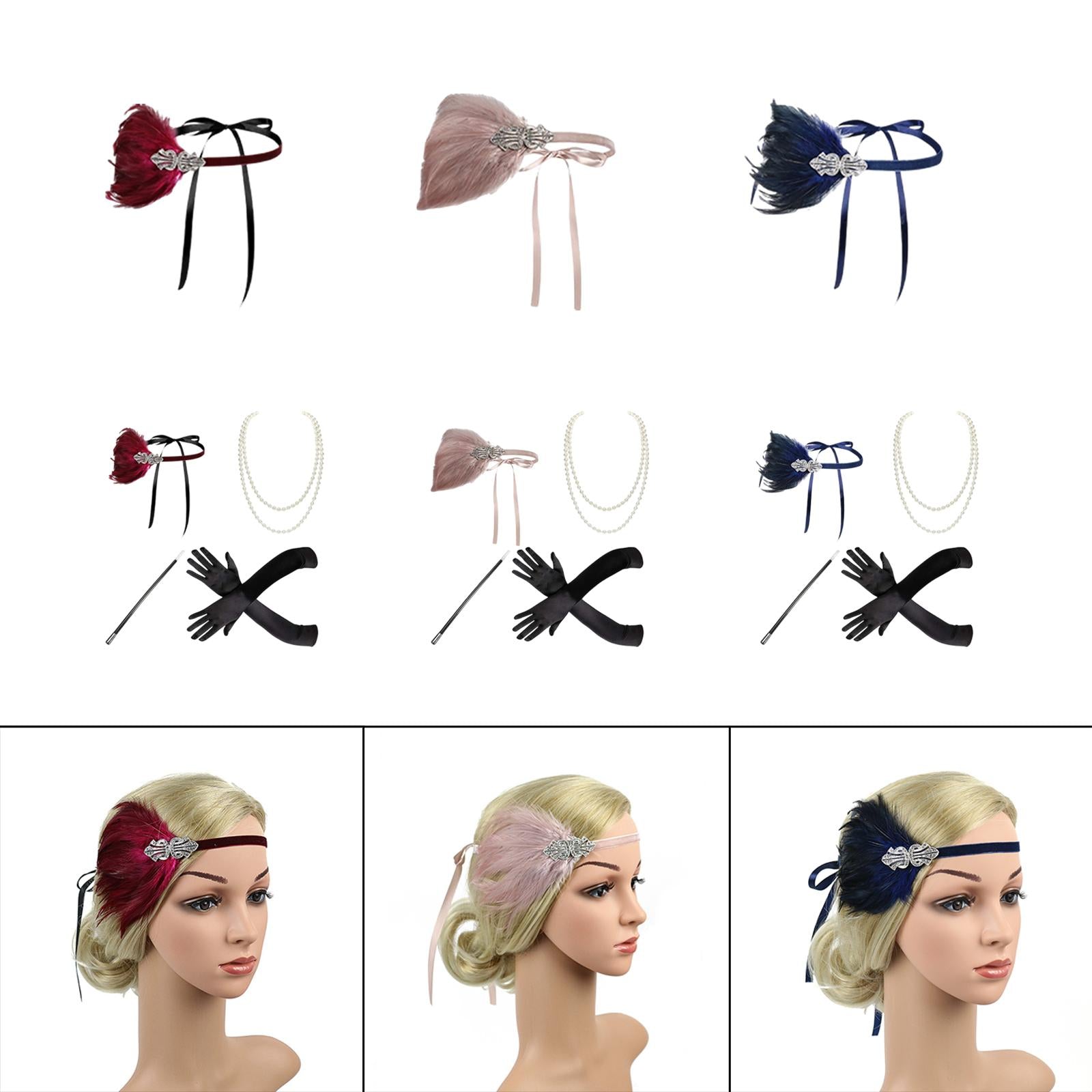 1920S Feather Headband Feather Headpiece for Theme Party Performances Stage 1 Piece Wine Red