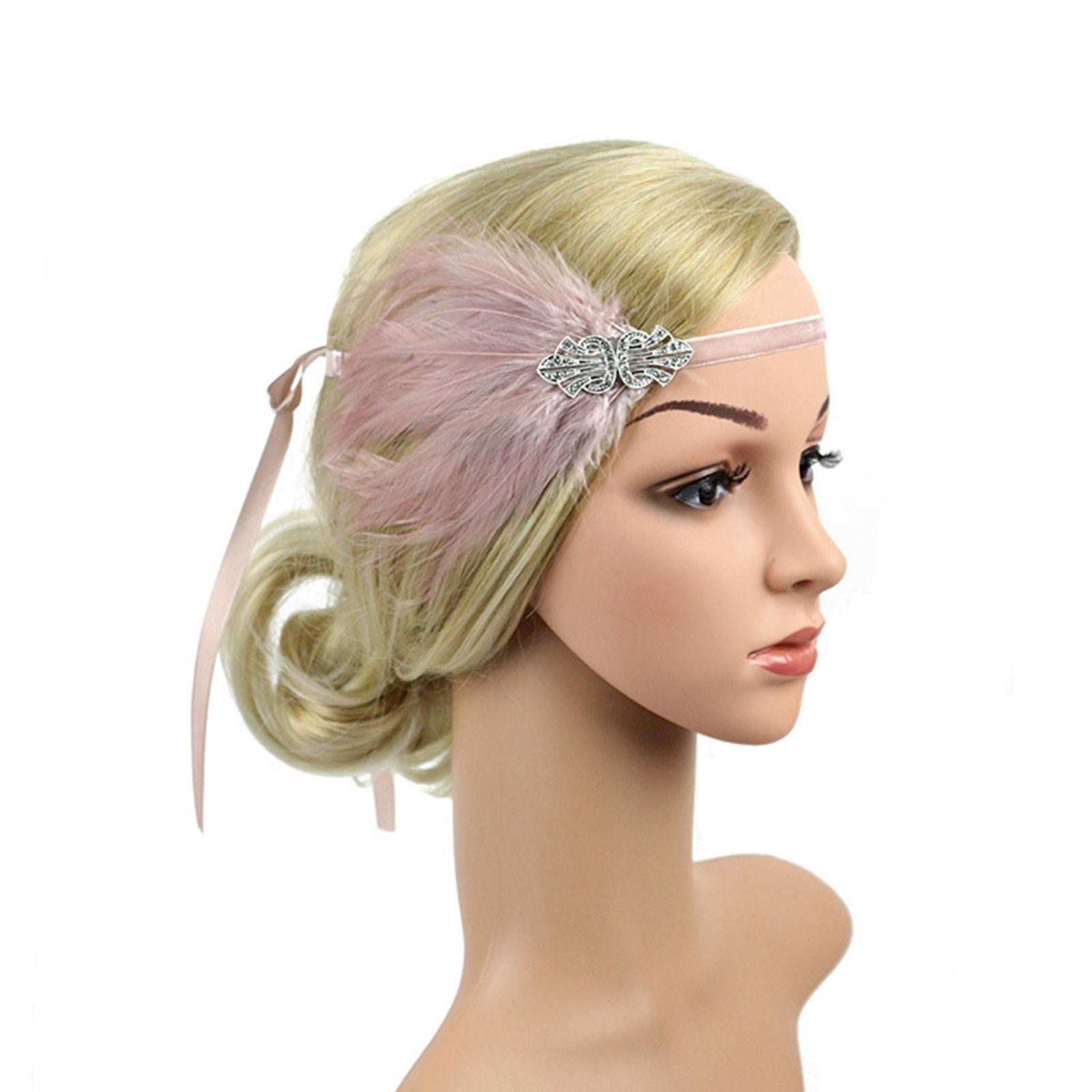 1920S Feather Headband Feather Headpiece for Theme Party Performances Stage 1 Piece Pink