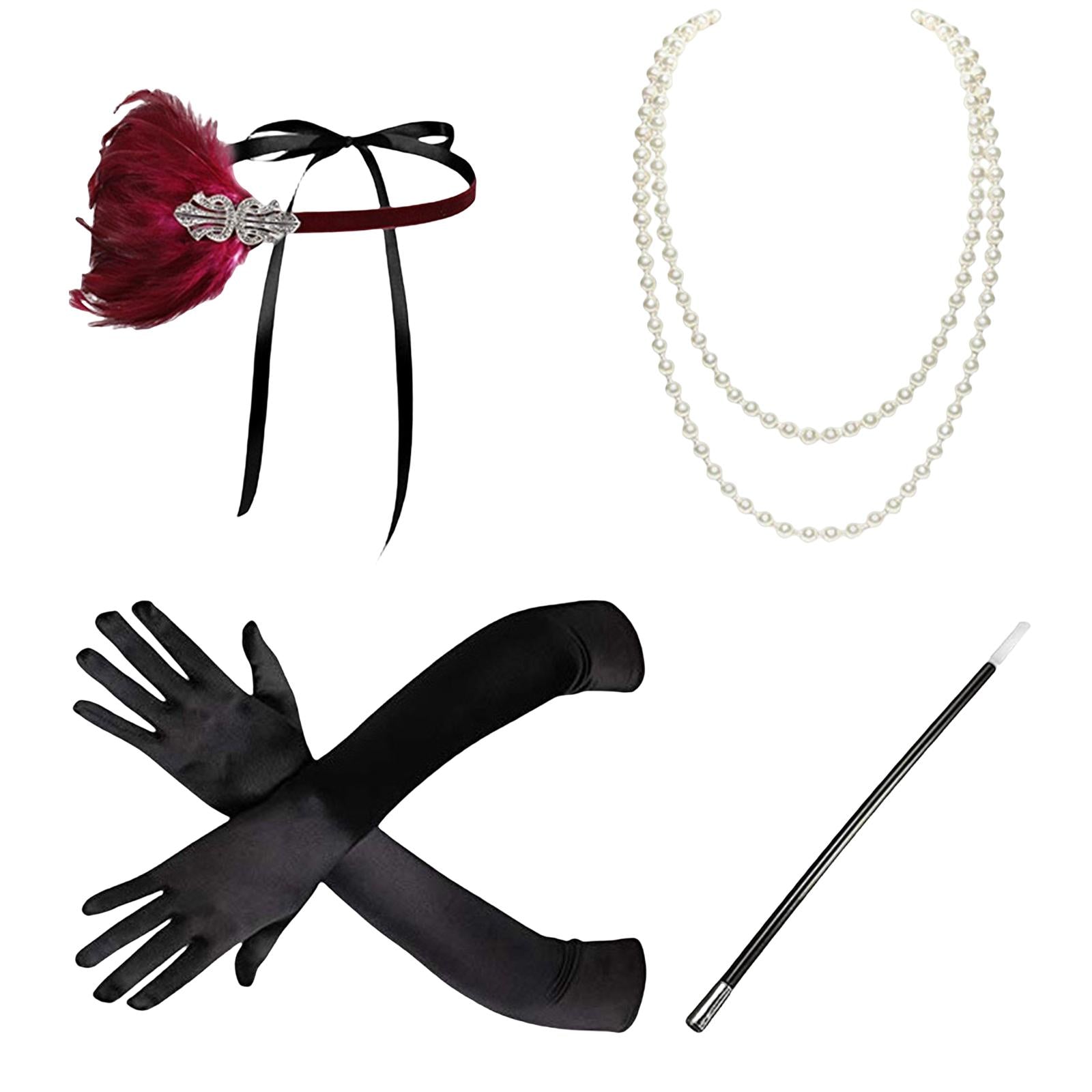 1920S Feather Headband Feather Headpiece for Theme Party Performances Stage 4 Pieces Wine Red