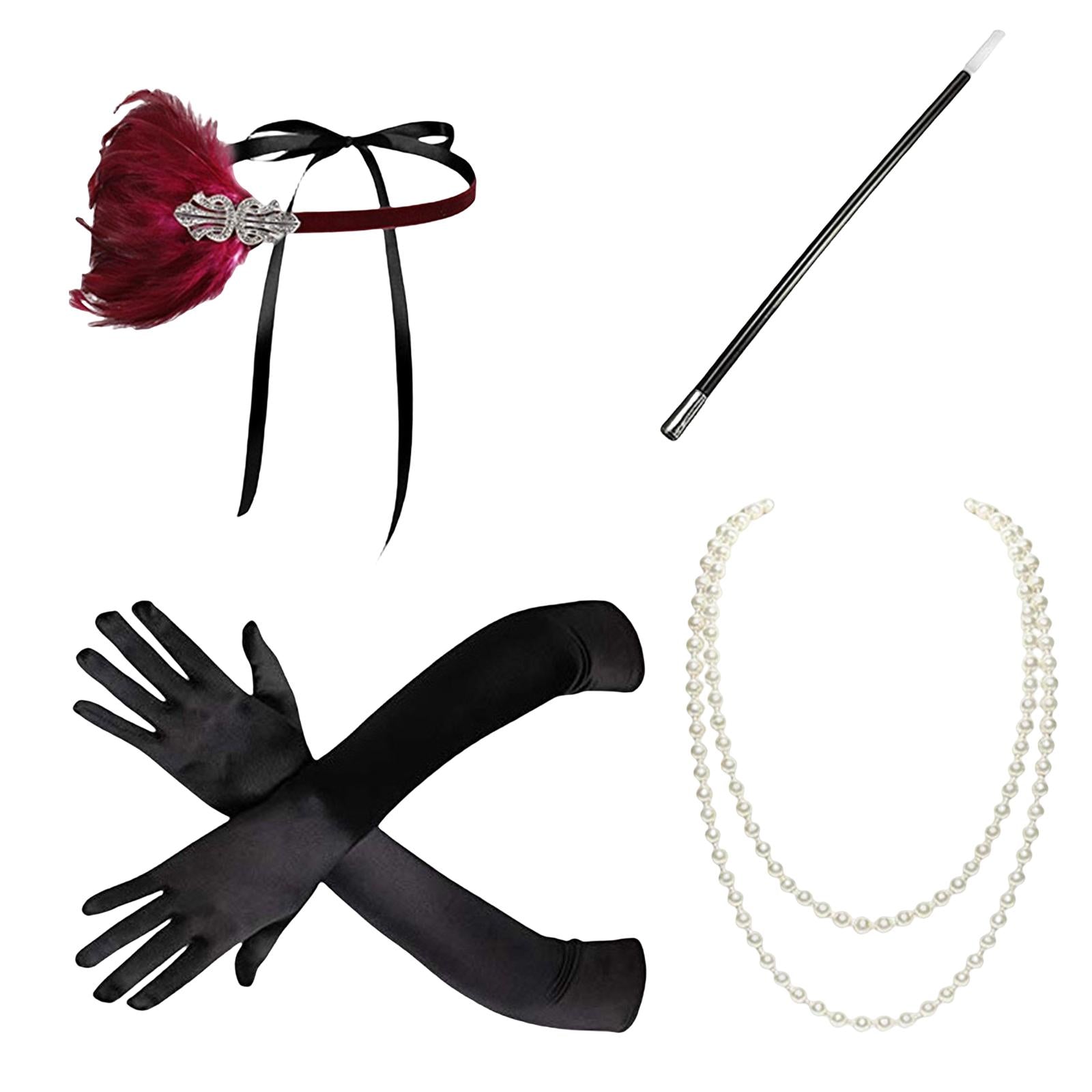 1920S Feather Headband Feather Headpiece for Theme Party Performances Stage 4 Pieces Wine Red