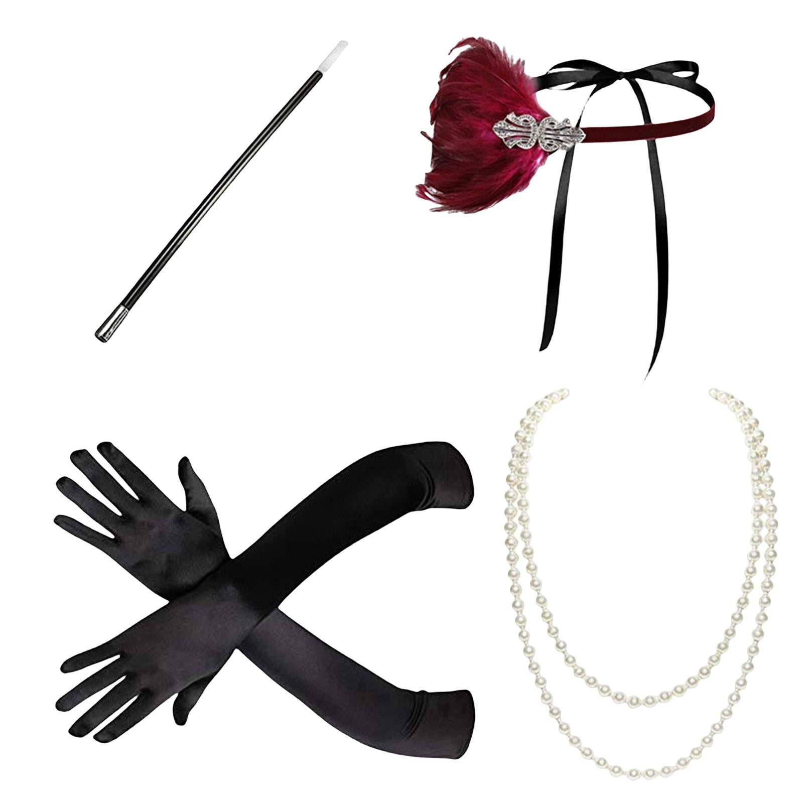 1920S Feather Headband Feather Headpiece for Theme Party Performances Stage 4 Pieces Wine Red