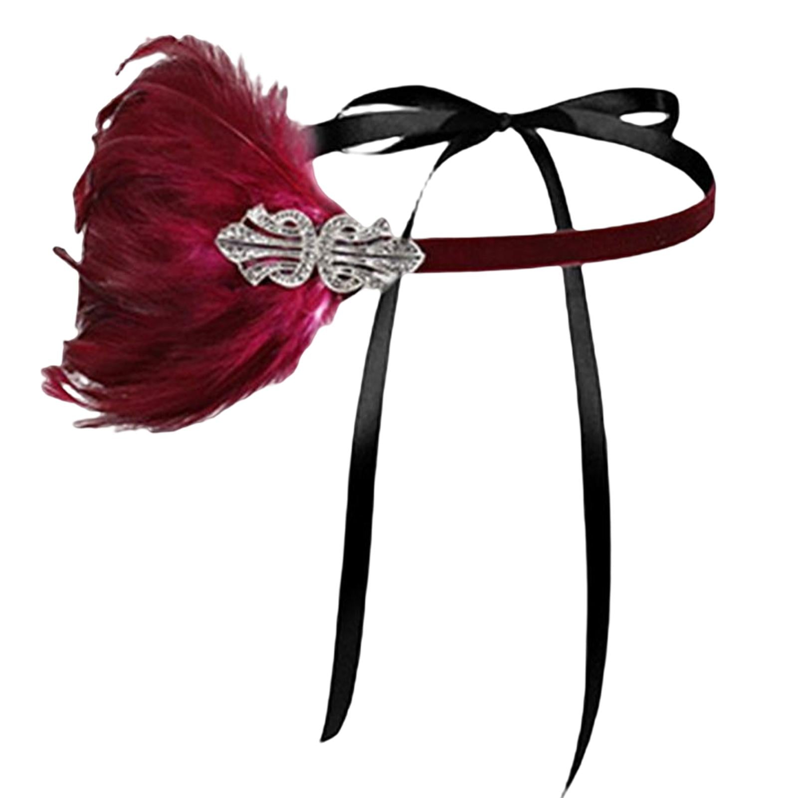 1920S Feather Headband Feather Headpiece for Theme Party Performances Stage 4 Pieces Wine Red