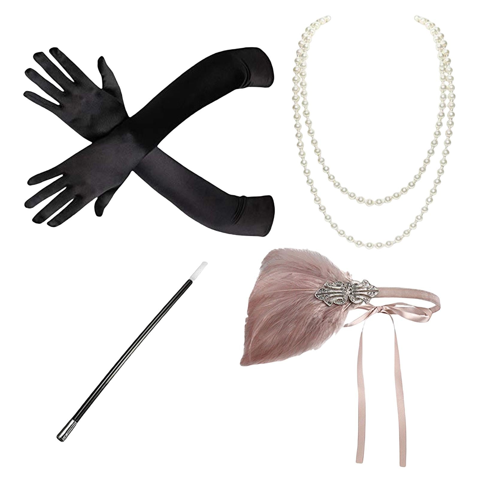 1920S Feather Headband Feather Headpiece for Theme Party Performances Stage 4 Pieces Pink