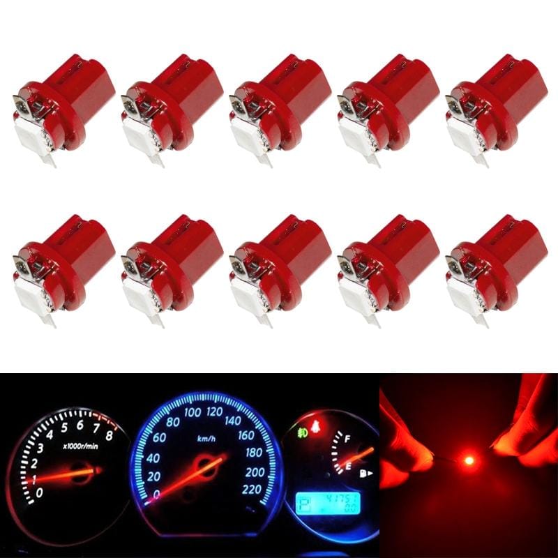 10 PCS T8.5 5050 Led 1 SMD Car Gauge Dash Bulb Dashboard Instrument Light Wedge Interior Lamp (Red)