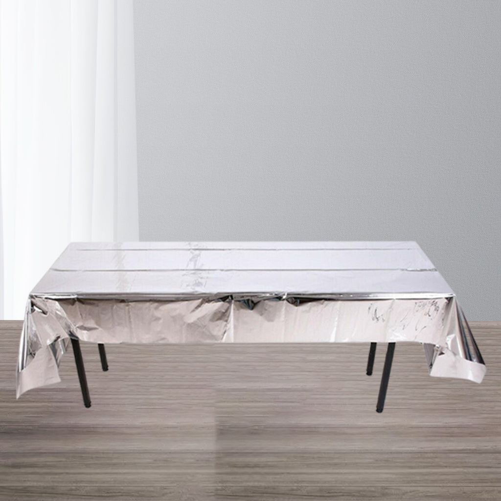 Foil Plastic Tablecover Party Tablecloth Rectangle 7 Colours Silver