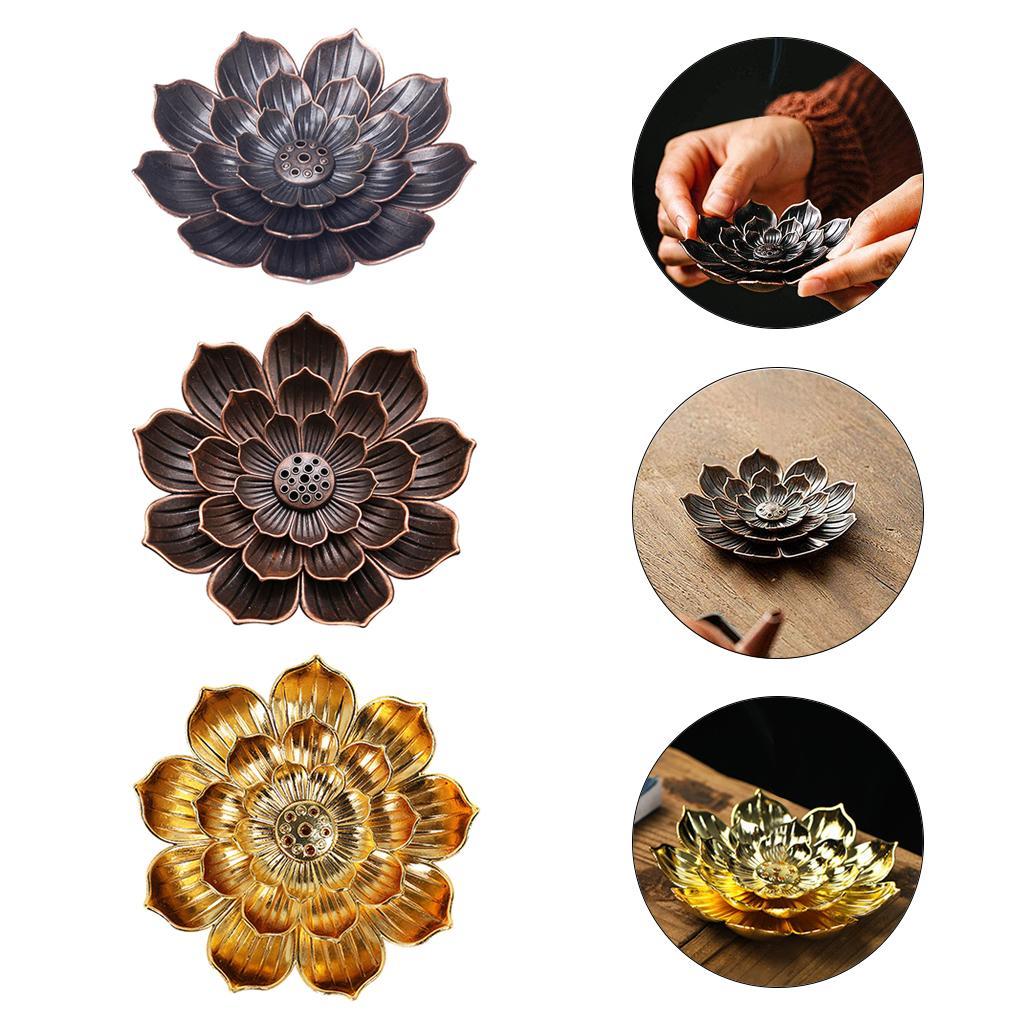 Alloy Lotus Incense Burner Stick Holder Plate Buddhism Censer Home Decor Red 6 Holes