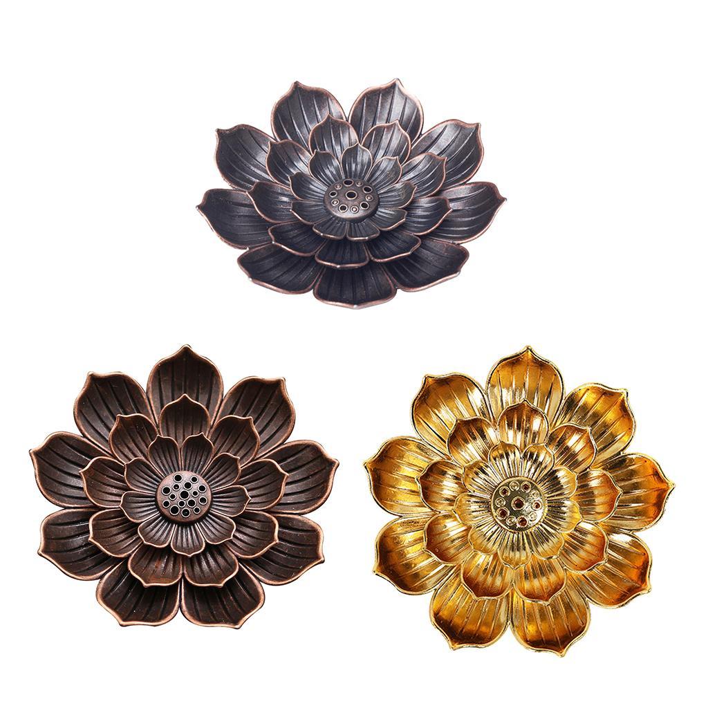 Alloy Lotus Incense Burner Stick Holder Plate Buddhism Censer Home Decor Red 6 Holes