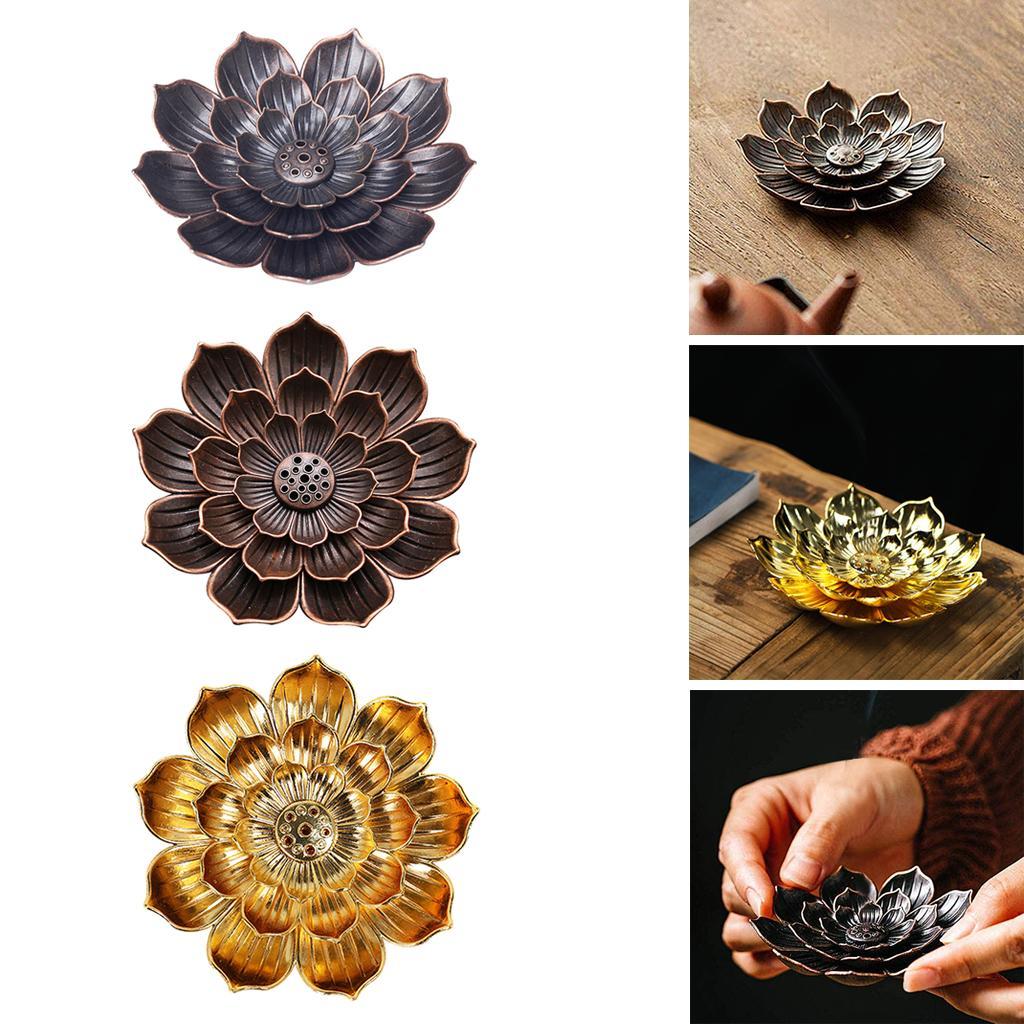 Alloy Lotus Incense Burner Stick Holder Plate Buddhism Censer Home Decor Red 6 Holes