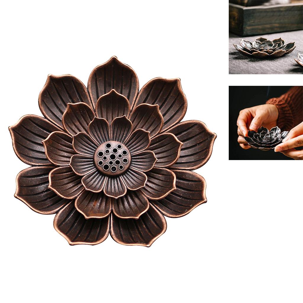 Alloy Lotus Incense Burner Stick Holder Plate Buddhism Censer Home Decor Red 16 Holes