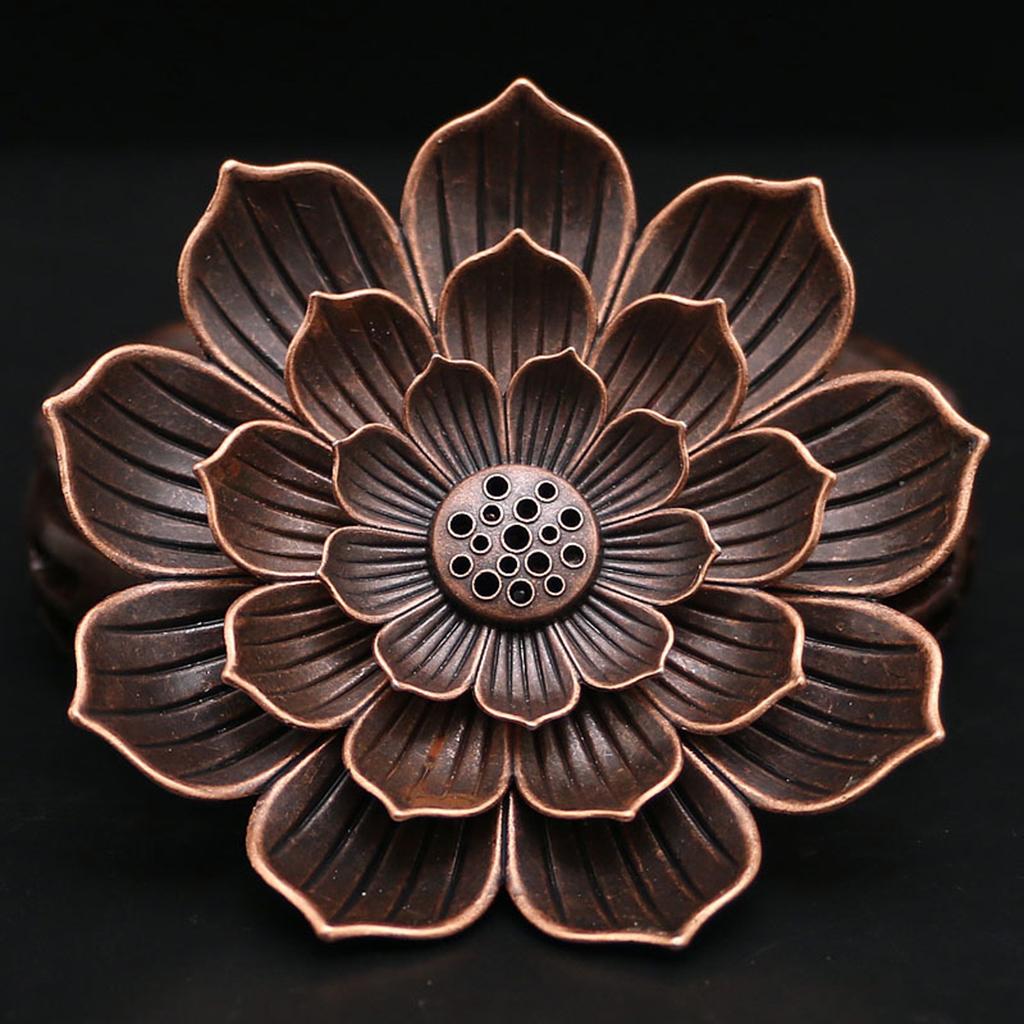 Alloy Lotus Incense Burner Stick Holder Plate Buddhism Censer Home Decor Red 16 Holes