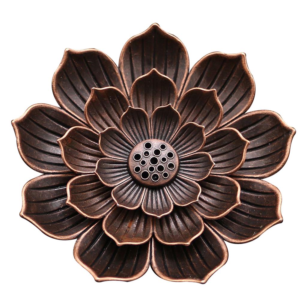 Alloy Lotus Incense Burner Stick Holder Plate Buddhism Censer Home Decor Red 16 Holes