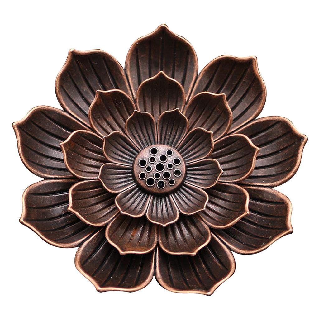 Alloy Lotus Incense Burner Stick Holder Plate Buddhism Censer Home Decor Red 16 Holes