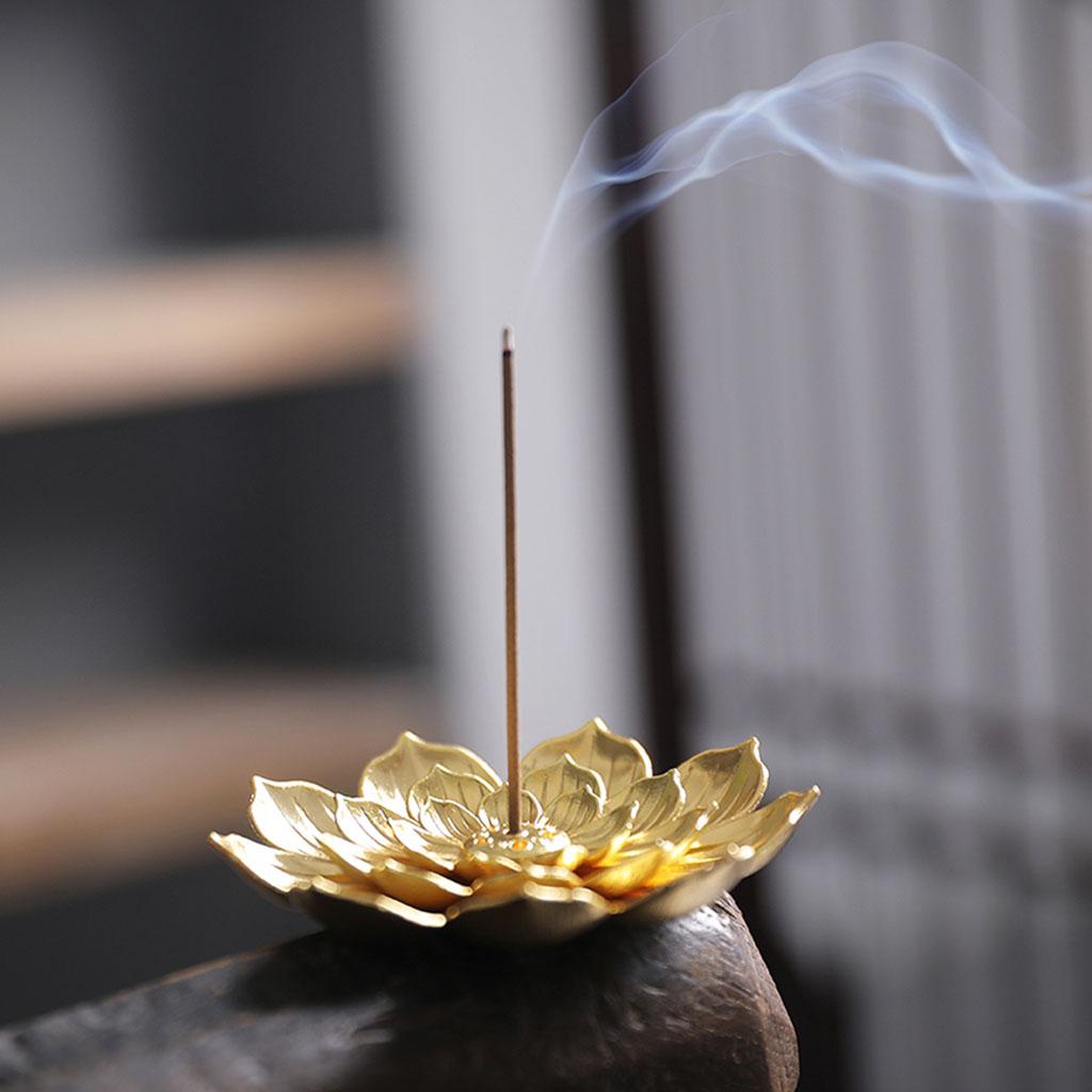Alloy Lotus Incense Burner Stick Holder Plate Buddhism Censer Home Decor Golden 6 Holes