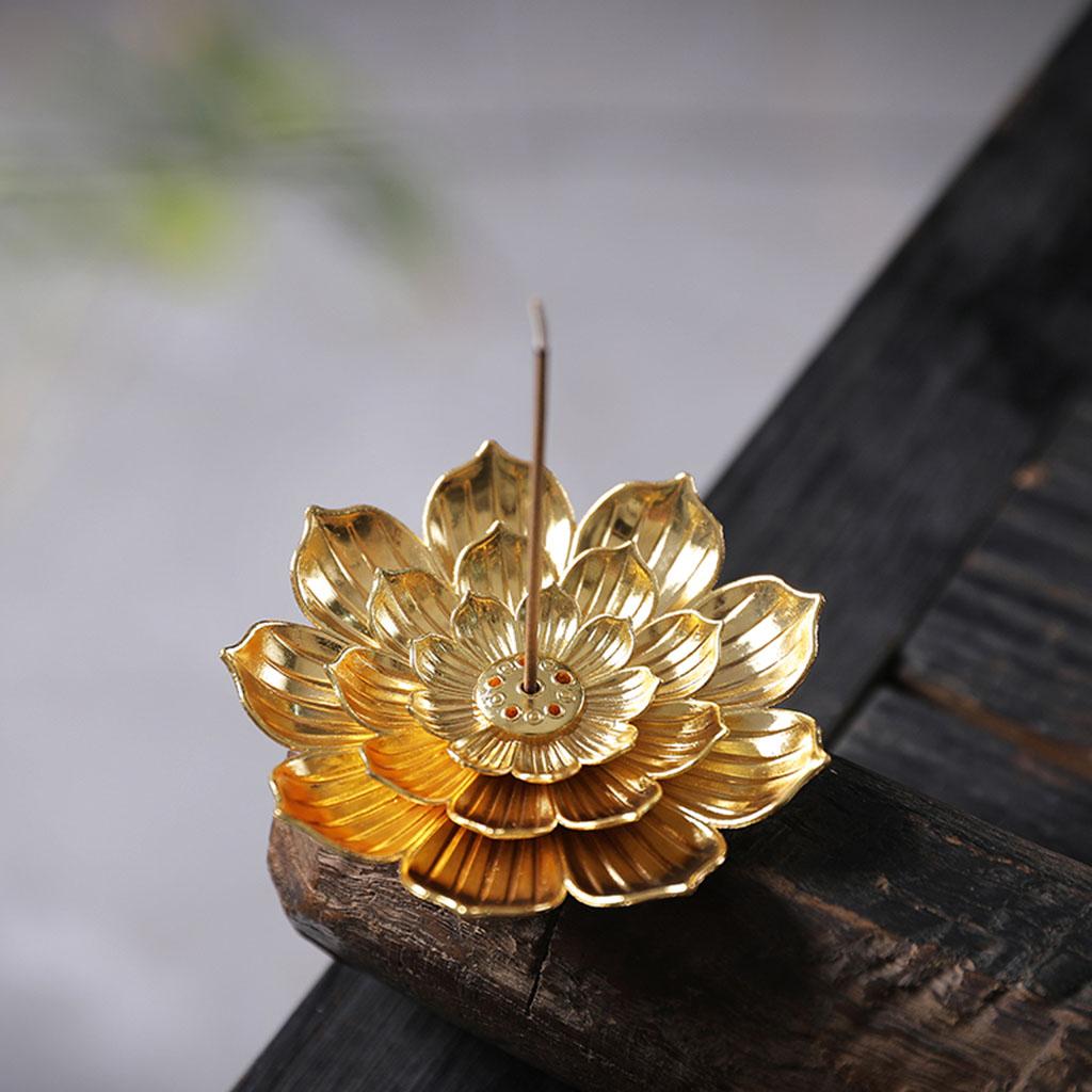 Alloy Lotus Incense Burner Stick Holder Plate Buddhism Censer Home Decor Golden 6 Holes