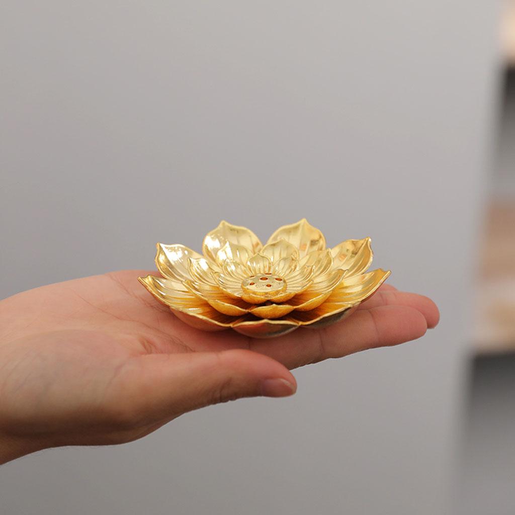 Alloy Lotus Incense Burner Stick Holder Plate Buddhism Censer Home Decor Golden 6 Holes
