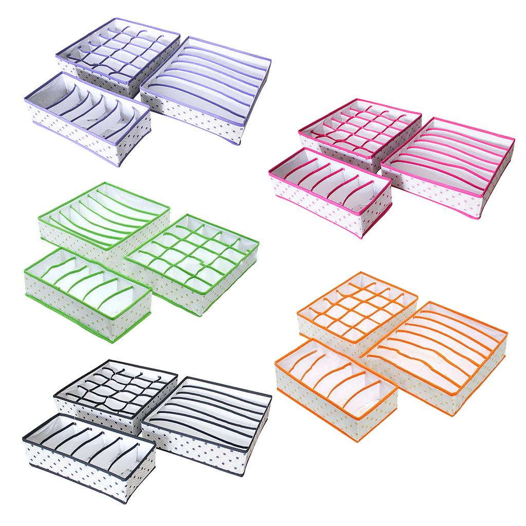 3Pcs Set Foldable Underwear Drawer Bra Socks Wardrobe Organizer Storage Purple