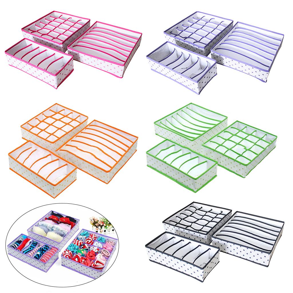 3Pcs Set Foldable Underwear Drawer Bra Socks Wardrobe Organizer Storage Purple
