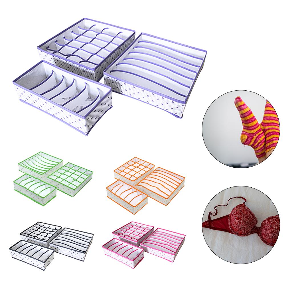 3Pcs Set Foldable Underwear Drawer Bra Socks Wardrobe Organizer Storage Purple